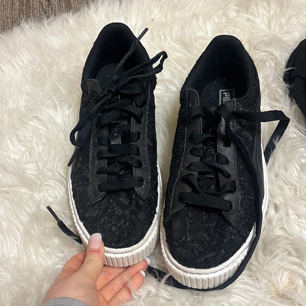 Black Lace Platform Puma Sneakers size 8